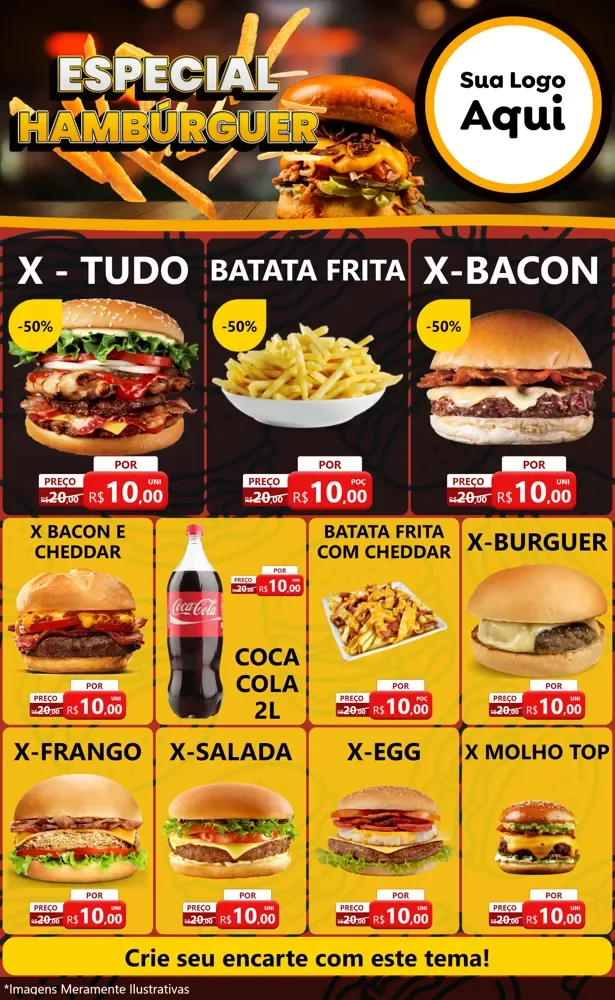 Modelo de Encarte para Encarte Grande com o tema Especial Hambúrguer para Hamburgueria