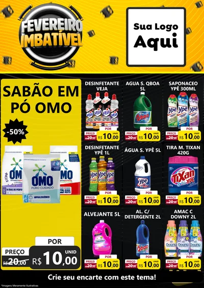 Modelo de Encarte para Encarte A4 Vertical com o tema Fevereiro Imbatível para Produtos de Limpeza