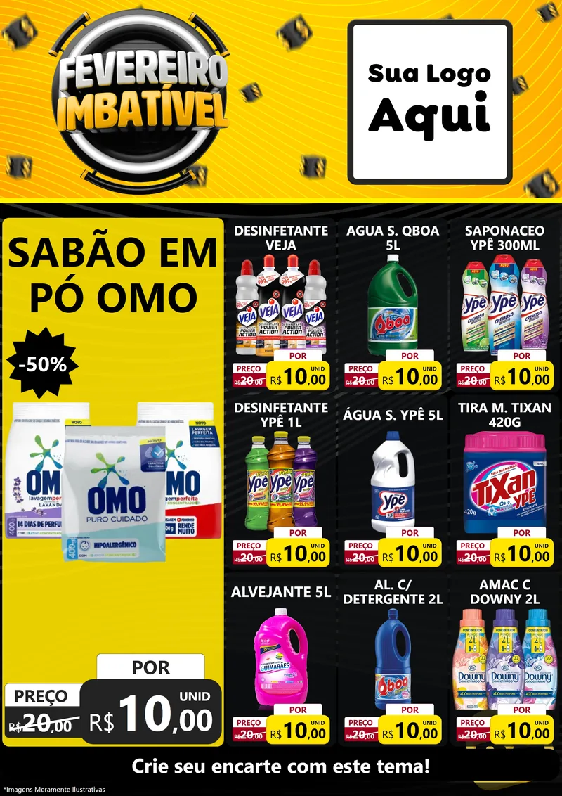Modelo de Encarte para Encarte A4 Vertical com o tema Fevereiro Imbatível para Produtos de Limpeza