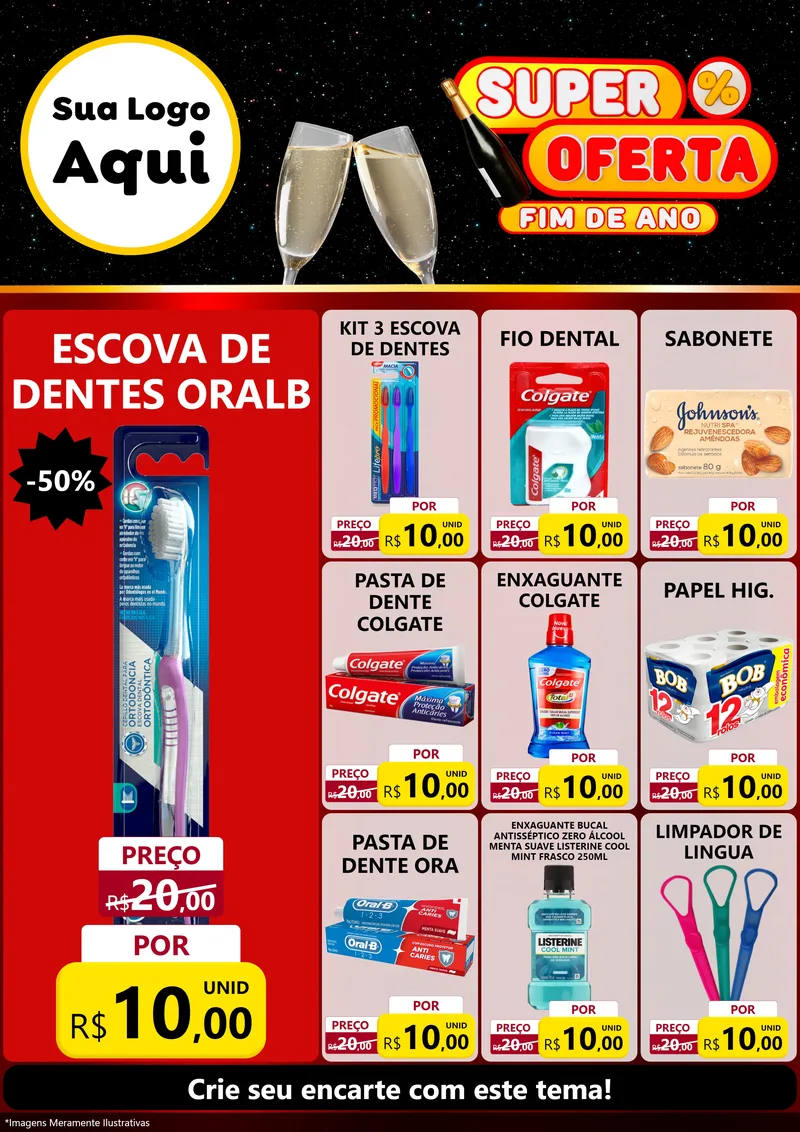 Modelo de Encarte para Encarte A4 Vertical com o tema Super Oferta Fim de Ano para Higiene Pessoal