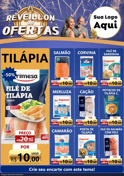 Modelo de Encarte para Encarte A4 Vertical com o tema Réveillon de Ofertas para Peixaria