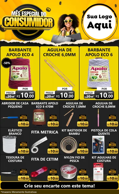 Modelo de Encarte para Encarte Grande com o tema Mês Especial do Consumidor para Armarinho e Aviamentos