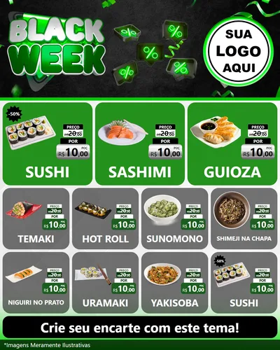 Modelo de Rede Social para Feed Instagram com o tema Black Week para Comida japonesa