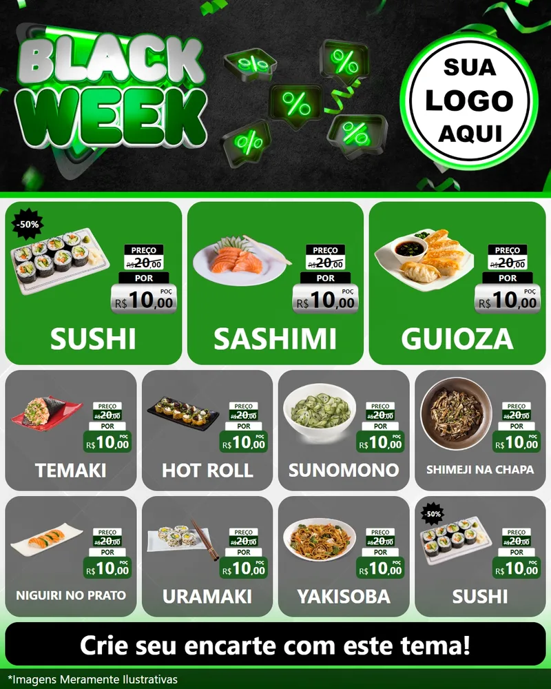 Modelo de Rede Social para Feed Instagram com o tema Black Week para Comida japonesa