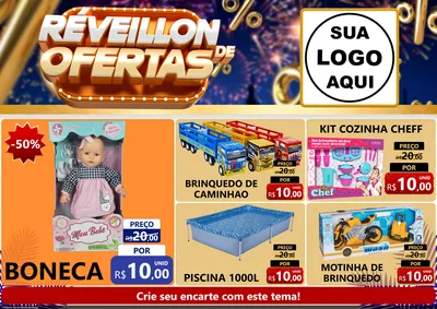 Modelo de Encarte para Encarte A4 Horizontal com o tema Réveillon de Ofertas para Brinquedos