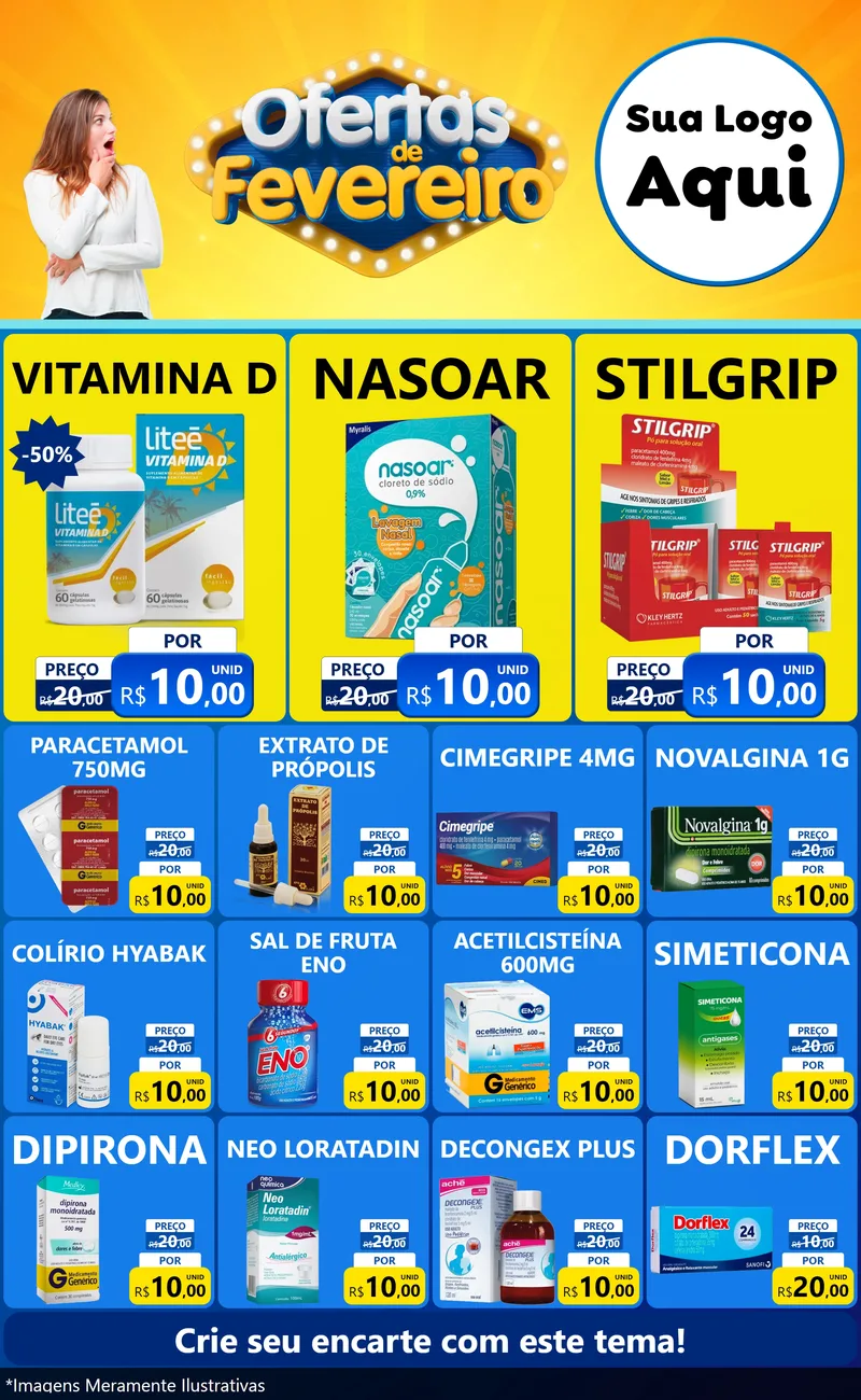 Modelo de Encarte para Encarte Grande com o tema Ofertas de Fevereiro para Farmácia