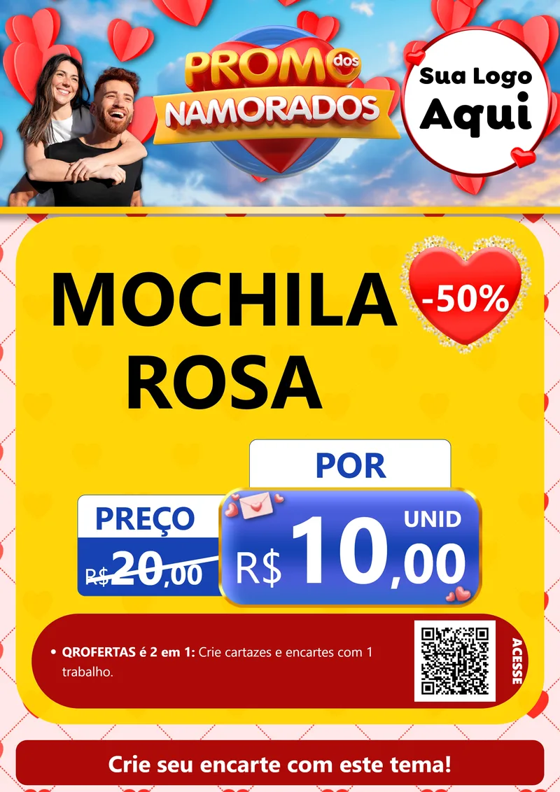 Modelo de Cartaz para Cartaz A4 Vertical com o tema Promo dos Namorados para Papelaria