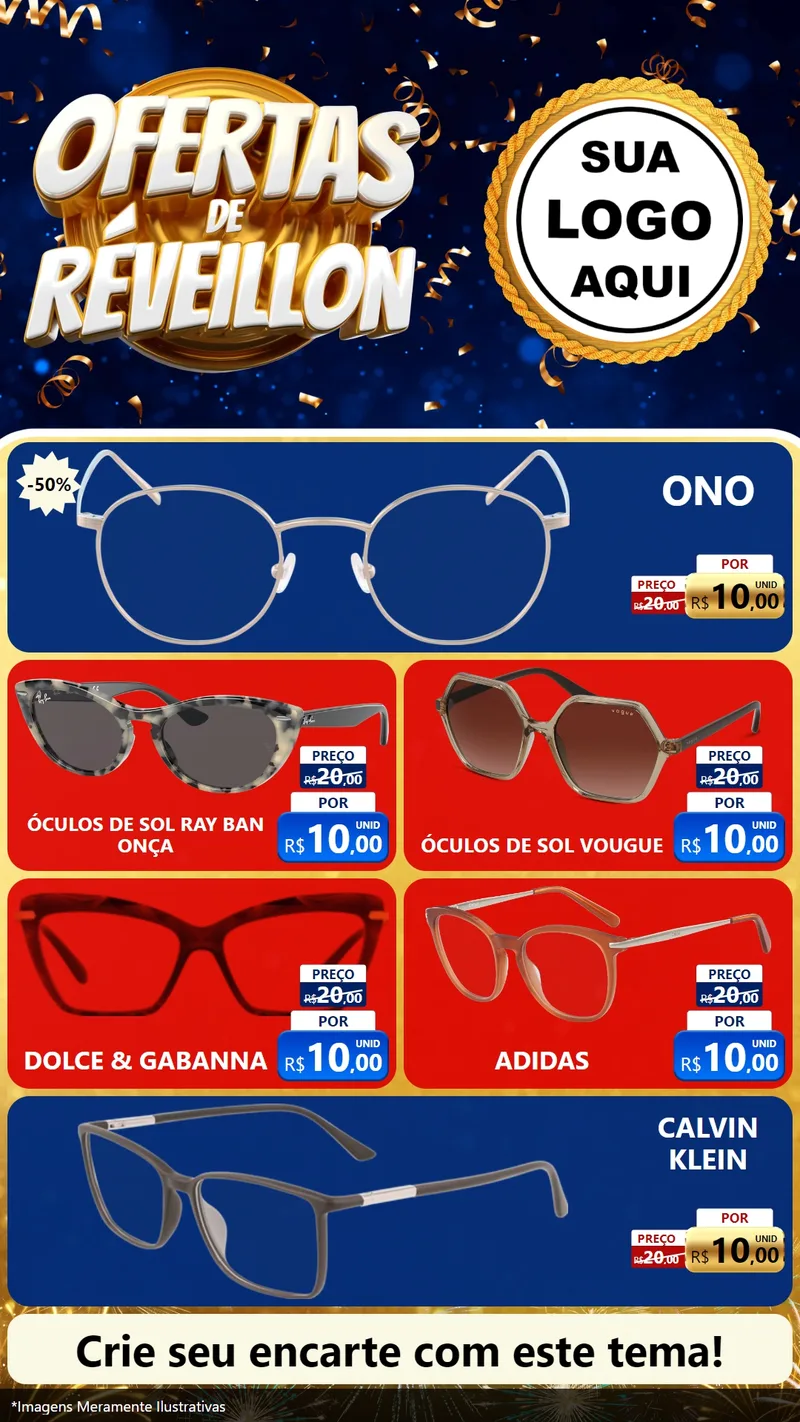 Modelo de TV para TV Vertical com o tema Ofertas de Réveillon para Óticas