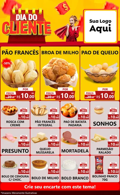 Modelo de Encarte para Encarte Grande com o tema Dia do Cliente para Padaria
