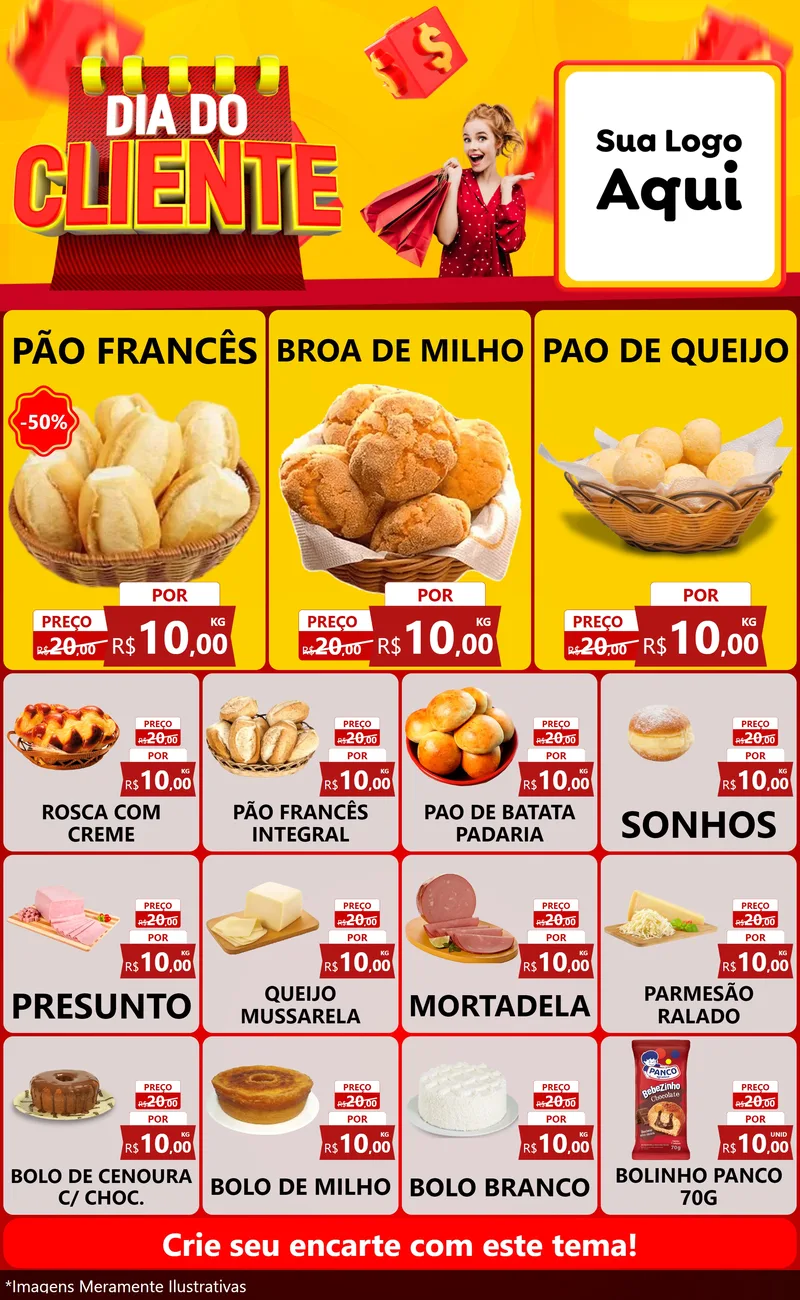 Modelo de Encarte para Encarte Grande com o tema Dia do Cliente para Padaria