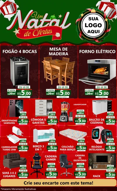 Modelo de Encarte para Encarte Grande com o tema Um Natal de Ofertas para Móveis e Eletro