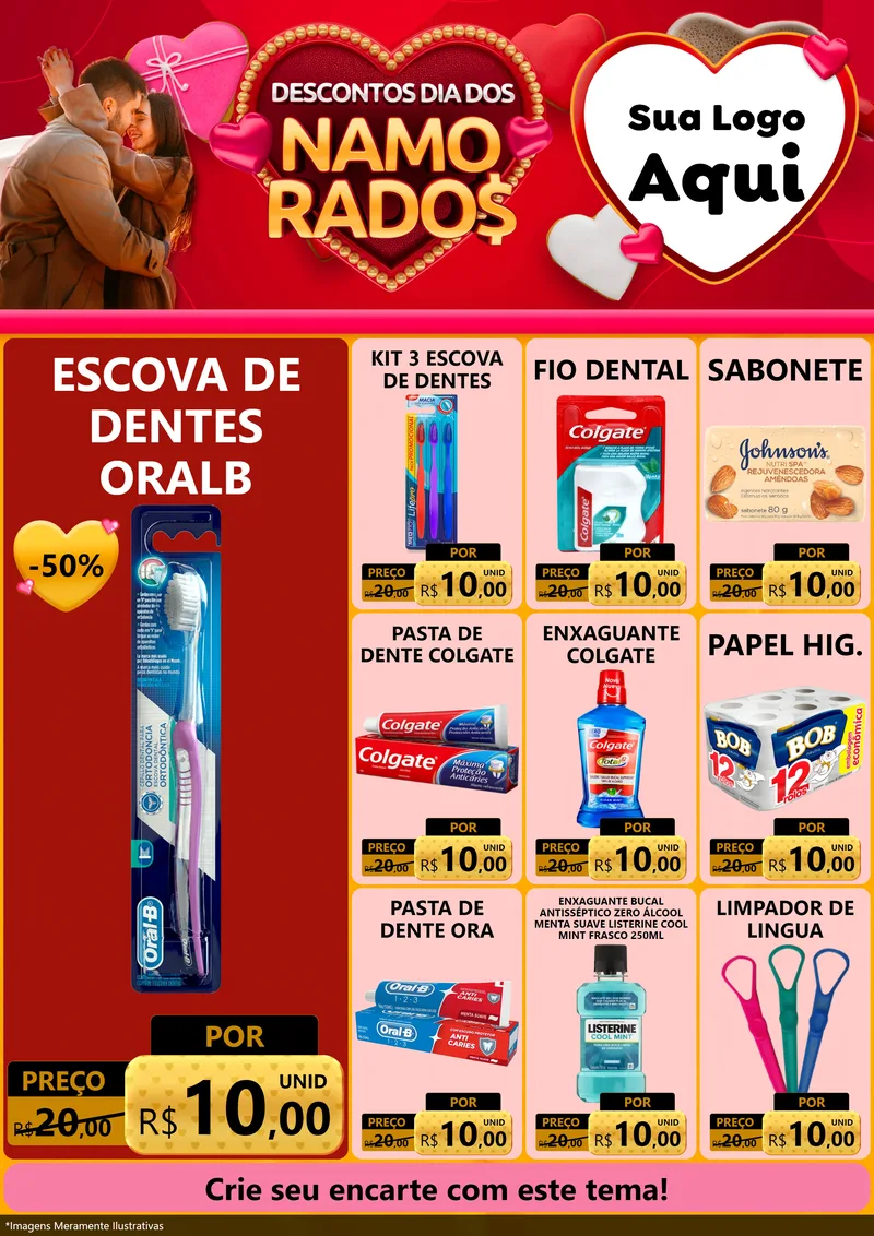 Modelo de Encarte para Encarte A4 Vertical com o tema Descontos Dia dos Namorados para Higiene Pessoal