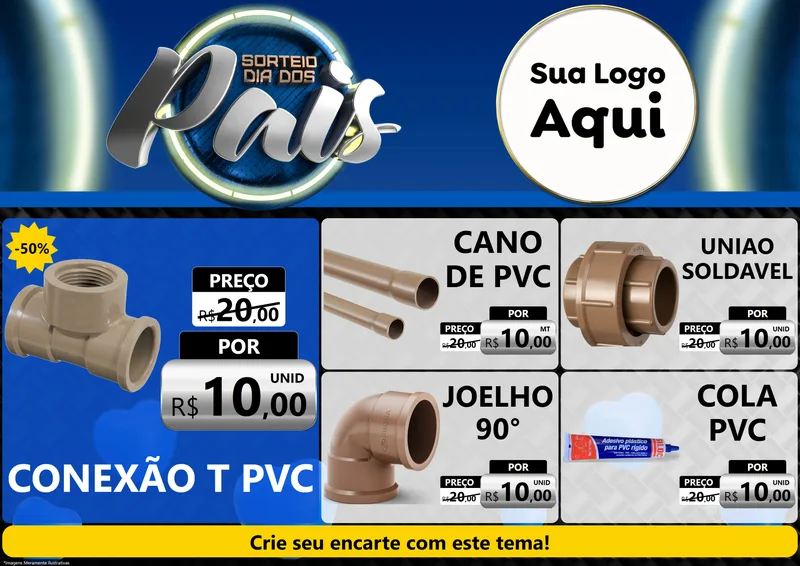 Modelo de Encarte para Encarte A4 Horizontal com o tema Sorteio Dia Dos Pais para Tubos e conexões