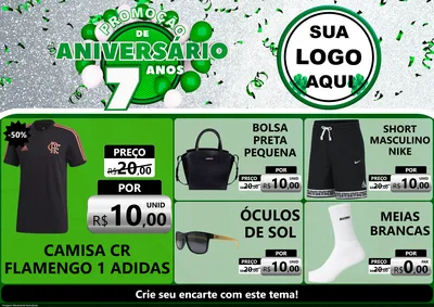 Modelo de Encarte para Encarte A4 Horizontal com o tema Promoção de Aniversário - 7 Anos para Roupas e acessórios