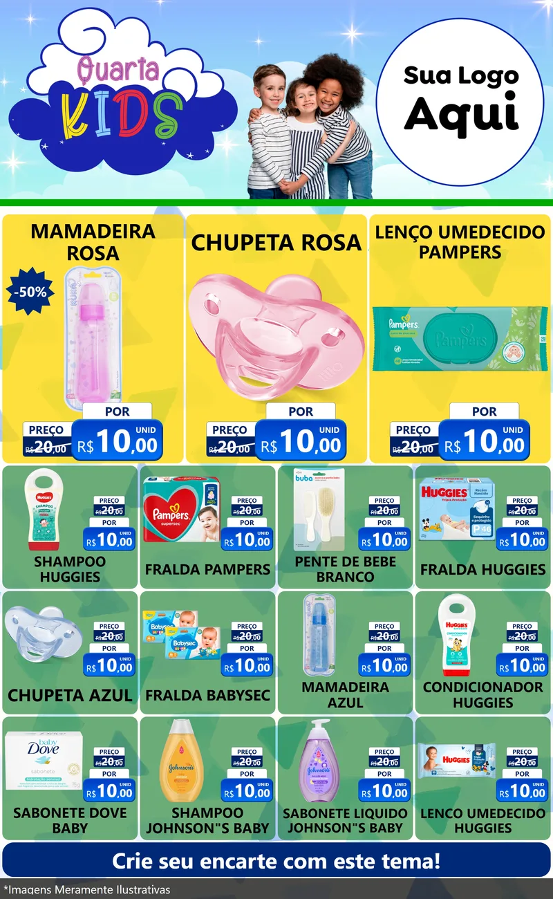 Modelo de Encarte para Encarte Grande com o tema Quarta Kids para Bebês