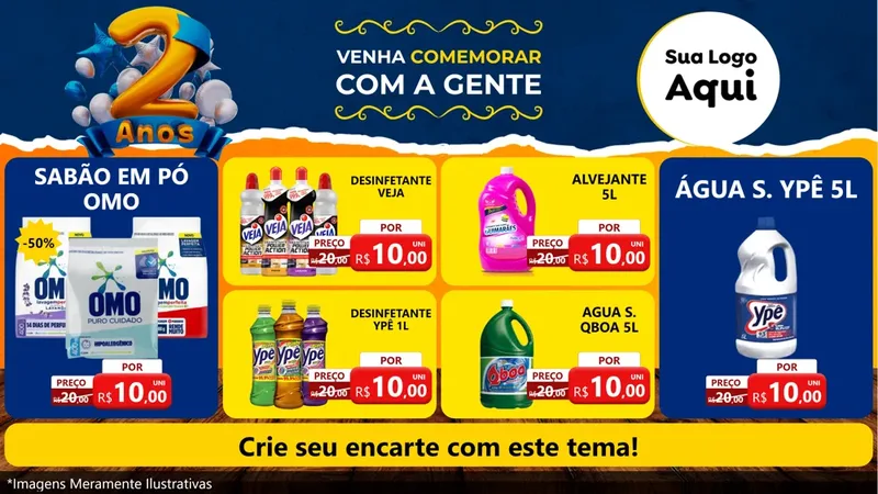 Modelo de TV para TV Horizontal com o tema Aniversário de 2 anos para Produtos de Limpeza