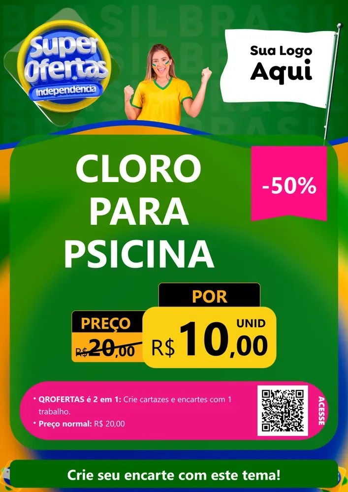 Modelo de Cartaz para Cartaz A4 Vertical com o tema Super Ofertas de Independência para Produtos para Piscina