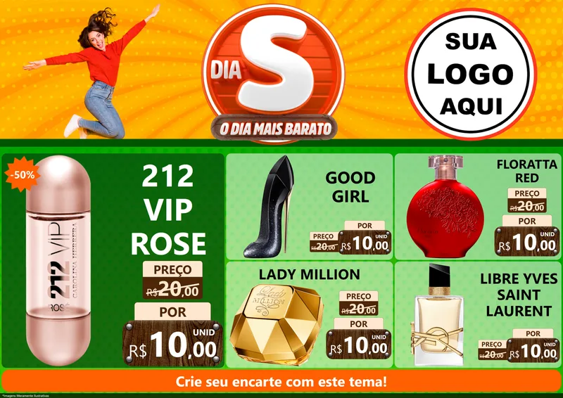 Modelo de Encarte para Encarte A4 Horizontal com o tema Dia S - O Dia Mais Barato para Perfumes