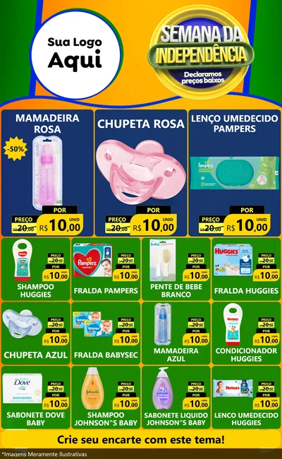 Modelo de Encarte para Encarte Grande com o tema Semana da Independência Declaramos Preços Baixos para Bebês