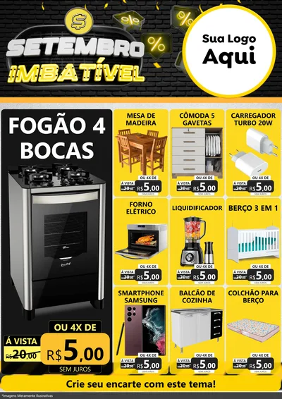 Modelo de Encarte para Encarte A4 Vertical com o tema Setembro Imbatível para Móveis e Eletro