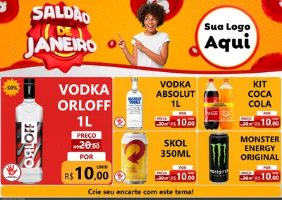 Modelo de Encarte para Encarte A4 Horizontal com o tema Saldão de Janeiro para Distribuidora de bebidas