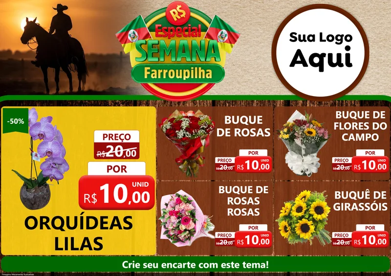 Modelo de Encarte para Encarte A4 Horizontal com o tema Especial Semana Farroupilha para Floricultura e jardim