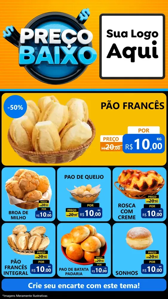 Modelo de Rede Social para Stories com o tema Preço Baixo para Padaria