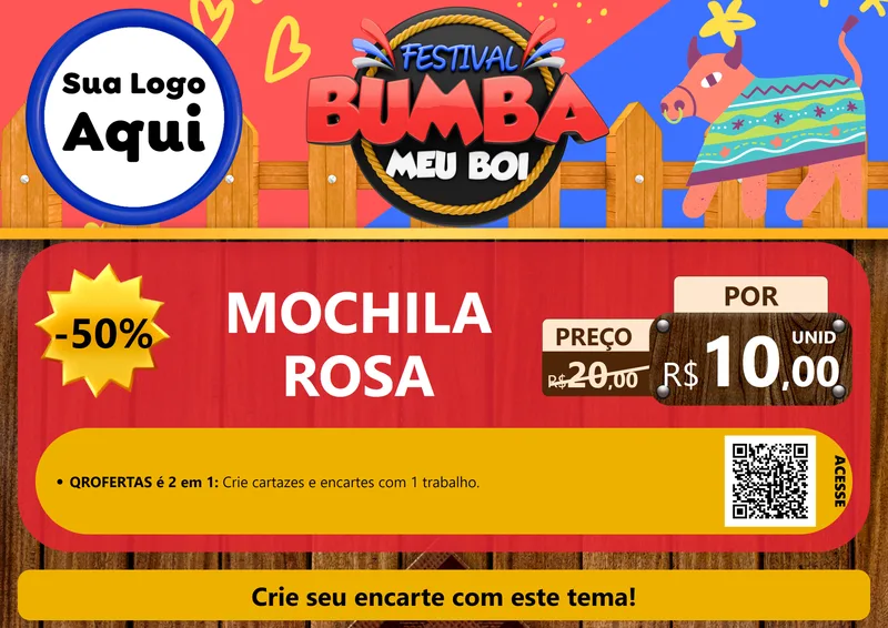 Modelo de Cartaz para Cartaz A4 Horizontal com o tema Festival Bumba Meu Boi para Papelaria