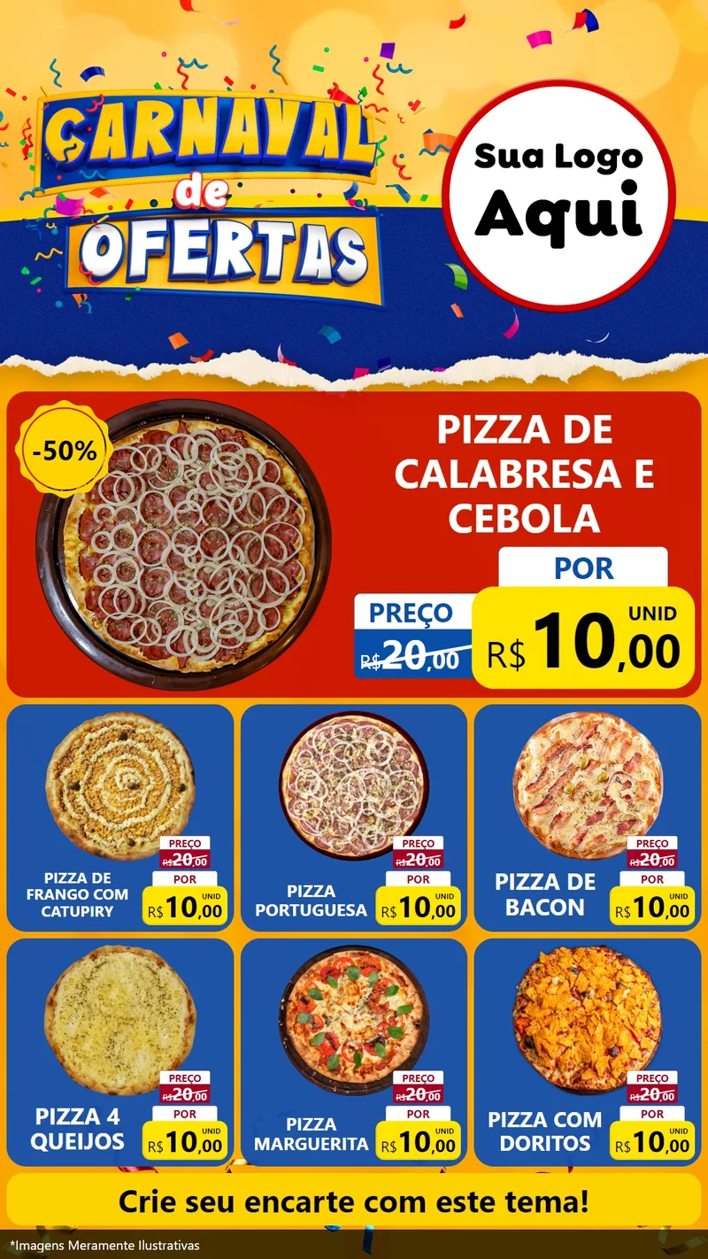 Modelo de Rede Social para Stories com o tema Carnaval de Ofertas para Pizzaria