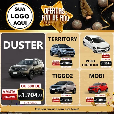 Modelo de Rede Social para Feed Facebook com o tema Ofertas de Fim de Ano para Concessionaria de Carros