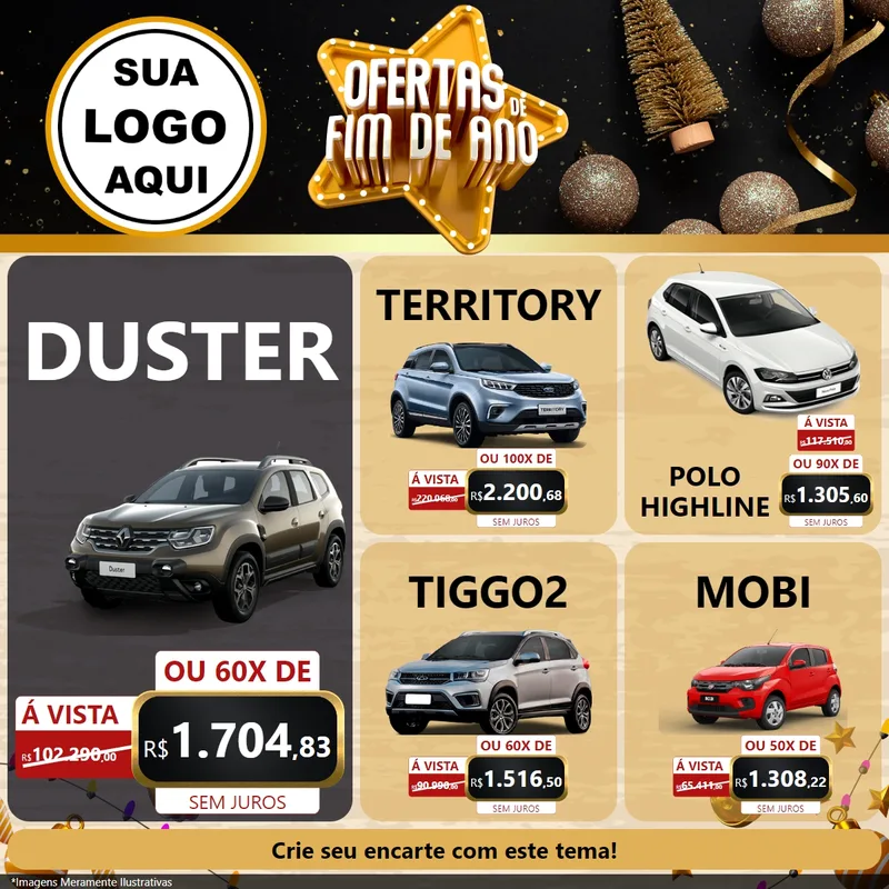 Modelo de Rede Social para Feed Facebook com o tema Ofertas de Fim de Ano para Concessionaria de Carros