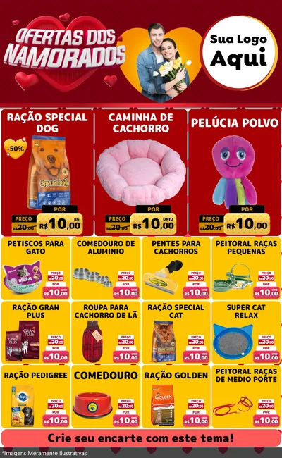 Modelo de Encarte para Encarte Grande com o tema Ofertas Dos Namorados para Pet Shop