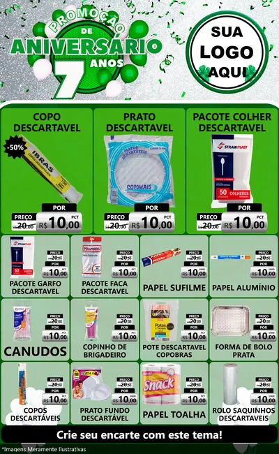Modelo de Encarte para Encarte Grande com o tema Promoção de Aniversário - 7 Anos para Embalagens