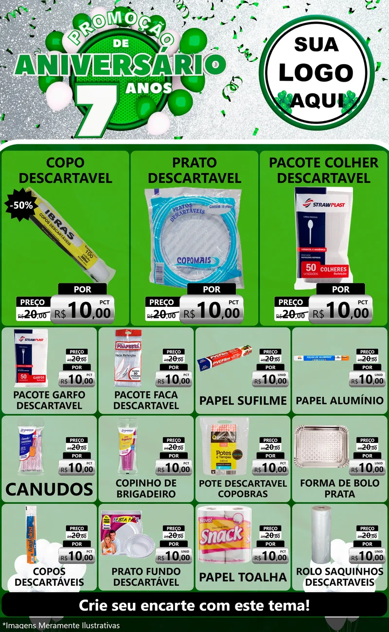 Modelo de Encarte para Encarte Grande com o tema Promoção de Aniversário - 7 Anos para Embalagens
