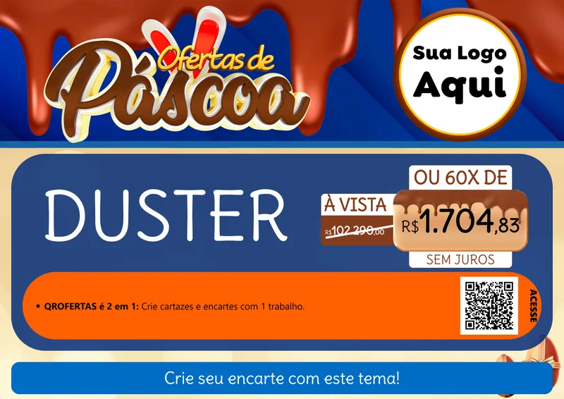 Modelo de Cartaz para Cartaz A4 Horizontal com o tema Ofertas de Páscoa para Concessionaria de Carros