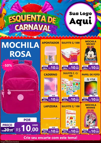Modelo de Encarte para Encarte A4 Vertical com o tema Esquenta de Carnaval para Papelaria