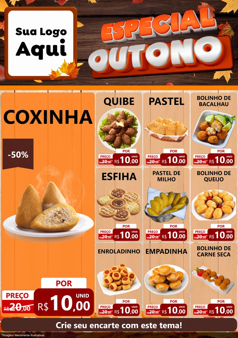 Modelo de Encarte para Encarte A4 Vertical com o tema Especial Outono para Salgadaria