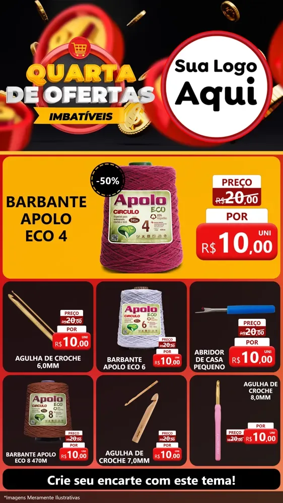 Modelo de Rede Social para Stories com o tema Quarta de Ofertas Imbatíveis para Armarinho e Aviamentos