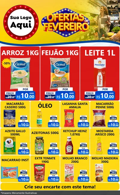 Modelo de Encarte para Encarte Grande com o tema Ofertas de Fevereiro para Supermercado