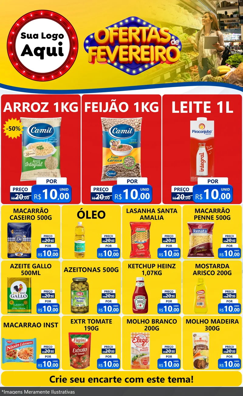 Modelo de Encarte para Encarte Grande com o tema Ofertas de Fevereiro para Supermercado