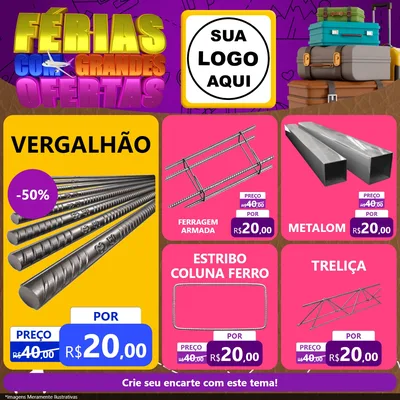 Modelo de Rede Social para Feed Facebook com o tema Férias com Grandes Ofertas para Ferragens