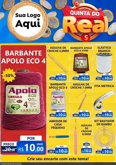 Modelo de Encarte para Encarte A4 Vertical com o tema Quinta do Real para Armarinho e Aviamentos