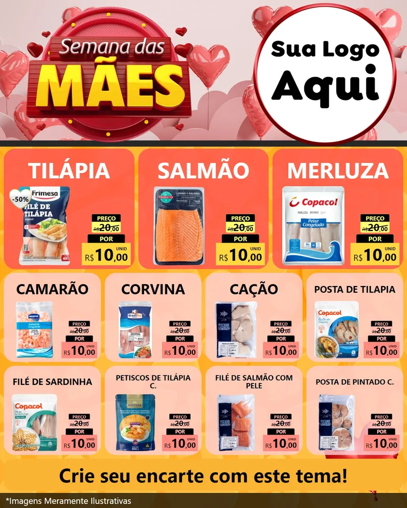 Modelo de Rede Social para Feed Instagram com o tema Semana das Mães para Peixaria