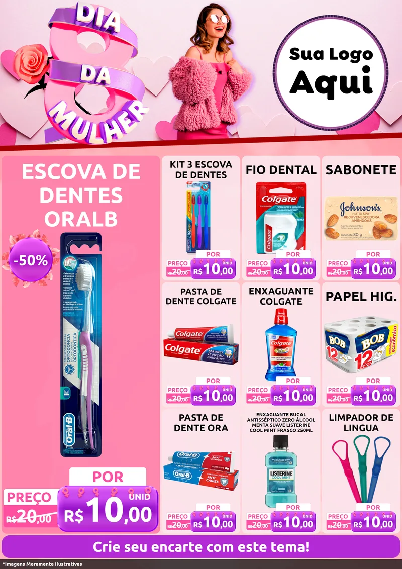 Modelo de Encarte para Encarte A4 Vertical com o tema Dia da Mulher para Higiene Pessoal