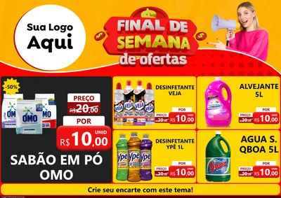 Modelo de Encarte para Encarte A4 Horizontal com o tema Final de Semana de Ofertas para Produtos de Limpeza