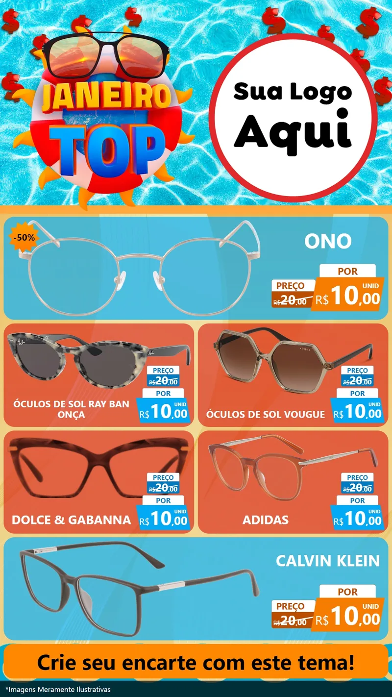 Modelo de TV para TV Vertical com o tema Janeiro Top para Óticas