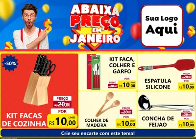 Modelo de Encarte para Encarte A4 Horizontal com o tema Abaixa Preço em Janeiro para Utilidades Domésticas