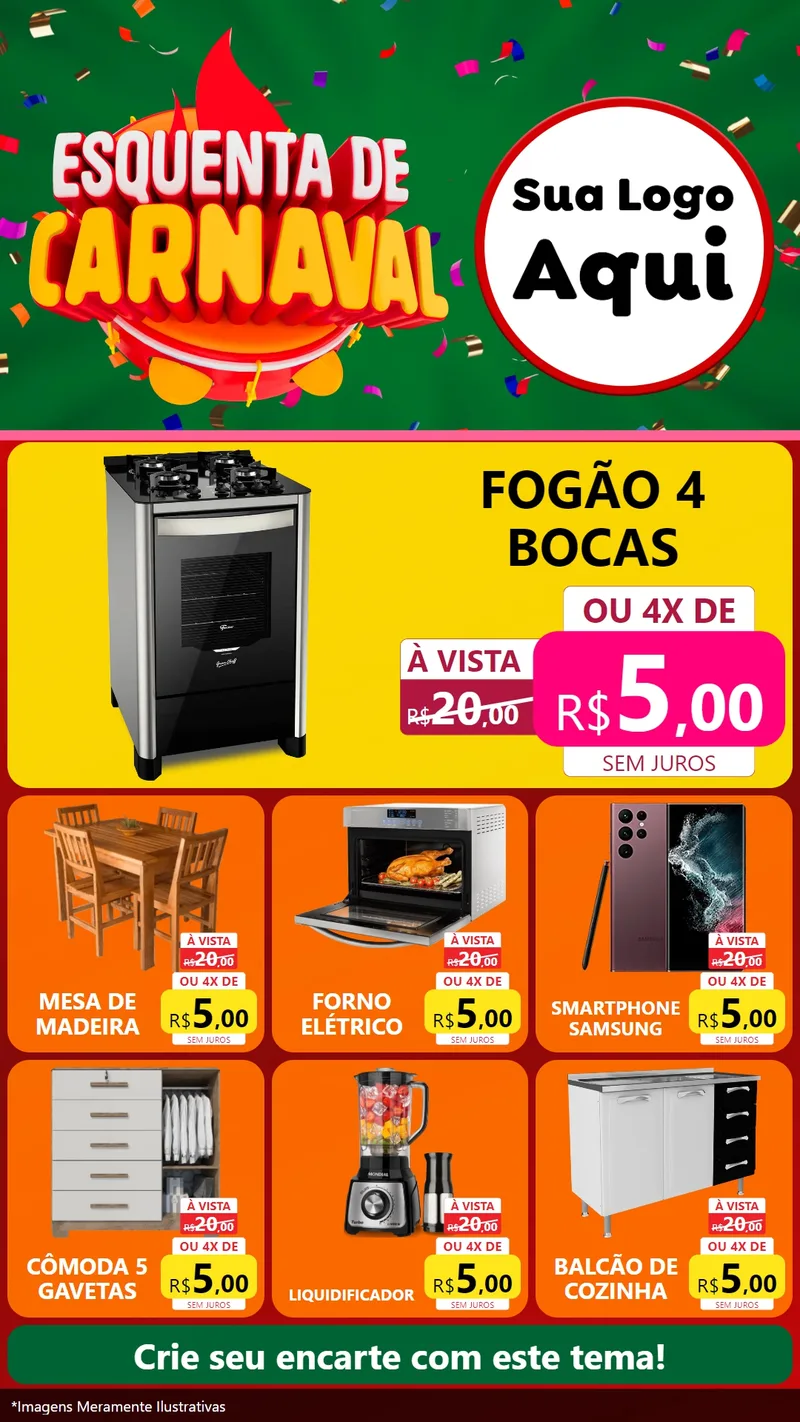 Modelo de Rede Social para Stories com o tema Esquenta de Carnaval para Móveis e Eletro