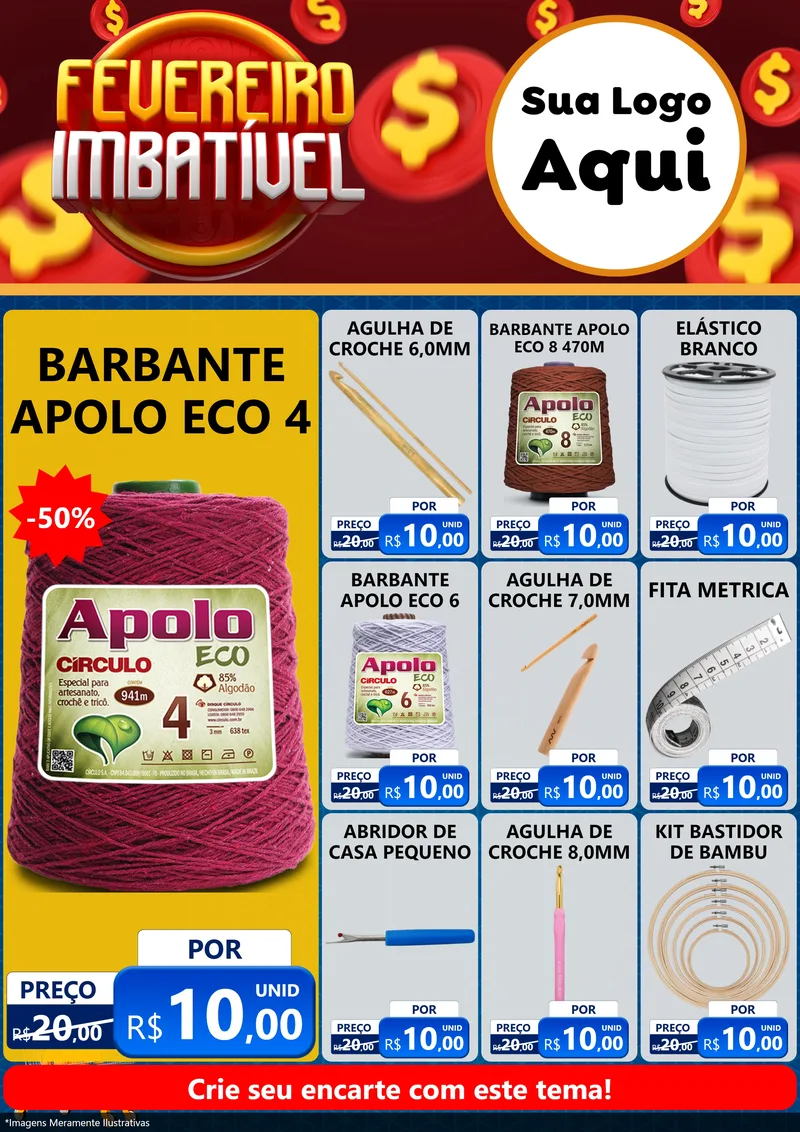 Modelo de Encarte para Encarte A4 Vertical com o tema Fevereiro Imbatível para Armarinho e Aviamentos