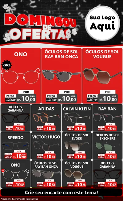 Modelo de Encarte para Encarte Grande com o tema Domingou de Ofertas para Óticas